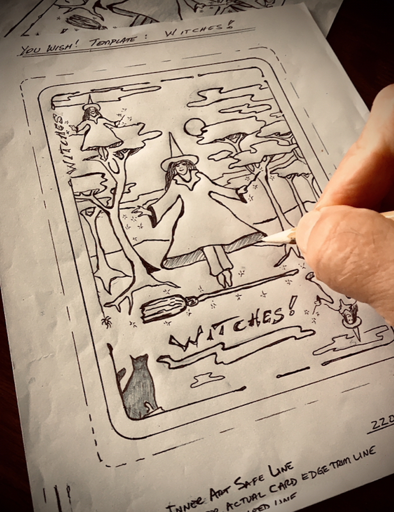 Original hand-drawn You Wish! card artwork by Crow